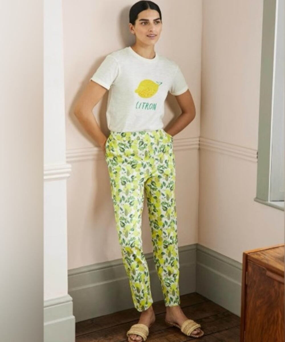 Boden Women's Danbury Summer Trousers Lemon Pants Sz 4R Elastic Back Pull On